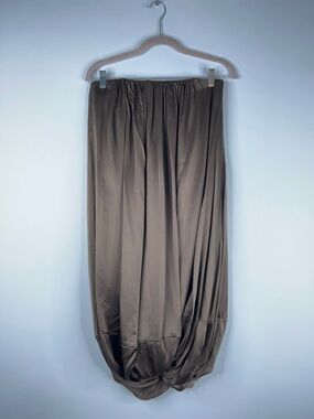 Katy Rodriguez Bubble Hem Midi Skirt Brown Bronze Silk Skirt Y2K Medium Large